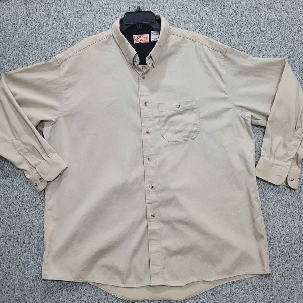 Red Kap Mens XXL Tan Khaki Long Sleeve Cotton Twill Work Shirt SC74ST2 FLAW